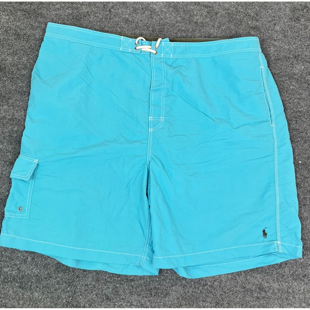 Polo Ralph Lauren Boardshorts Mens 4XB‎ Teal Blue Lined Vintage Swim Cargo Pony